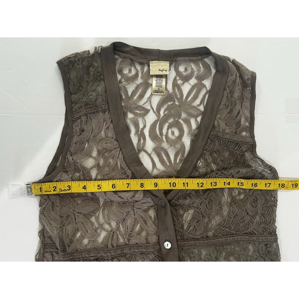 Sheer Lace Tunic Vest Top Size S Boho Forest Fairy Earthy Neutral Shabby Chic - Picture 9 of 10